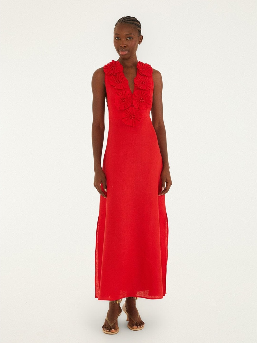 FARM RIO Red 3d Flower Maxi Dress